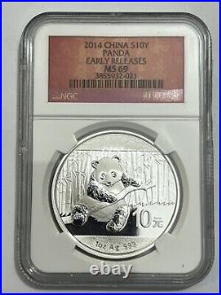 2014 NGC MS 69 Early Release Chinese Panda 1oz. 999 Silver Bullion Coin RARE