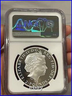 2014 PROOF Britannia One 1 oz, NGC PF70, Queen Elizabeth II 2 Pounds Silver Coin