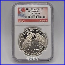 2014 Royal Canadian Mint Bighorn Sheep $100 1oz Silver Coin NGC PF 70 Matte