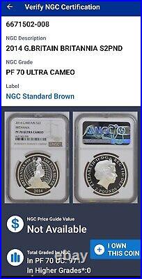 2014 Royal Mint 1oz Silver Proof Britannia £2 Coin Ngc Pf70 Ultra Cameo