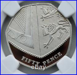 2014 Shield Arms 50p Proof PF70 NGC Fifty Britain Royal Mint TOP POP