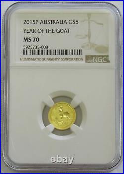 2015 Gold Australia $5 1/20 Oz Lunar Year Of The Goat Coin Ngc Mint State 70
