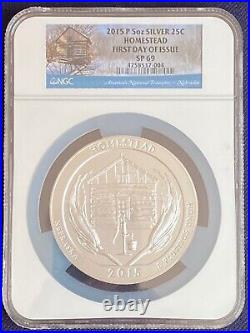 2015, NGC, America the Beautiful 5 oz, Homestead, MS 69, First Day of Issue