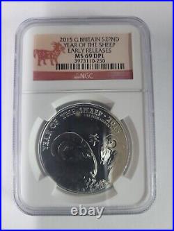 2015 Year of the Sheep 1oz Fine Silver Coin Royal Mint Lunar Series NGC MS69 DPL