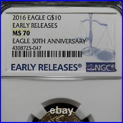 2016 1/4 oz Gold American Eagle NGC MS70 Early Releases G$10 30th Anni