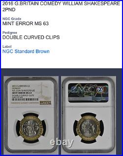 2016 £2 Two Pounds Coin Clipped NGC MS63 MINT ERROR DOUBLE Curved Clip RARE