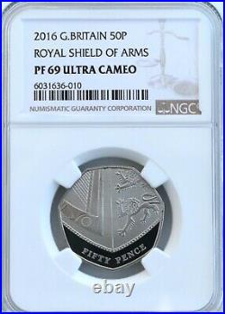 2016 50p Proof Shield Arms PF69 NGC Britain Royal Mint. Top Pop