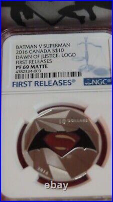 2016 Batman V Superman Logo 1/2 Oz. Silver Coin Ngc Pf69 First Releases