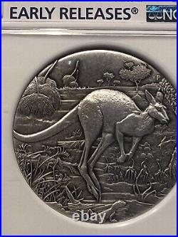 2016 P AUSTRALIA KANGAROO HIGH RELIEF ANTIQUED 2 Oz Silver $2 COIN NGC MS70 ER