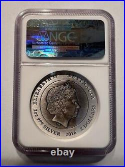 2016 P AUSTRALIA KANGAROO HIGH RELIEF ANTIQUED 2 Oz Silver $2 COIN NGC MS70 ER