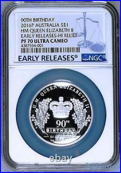 2016 QUEEN ELIZABETH 90th Birthday Silver $1 High Relief coin NGC PF70 UCER 9999