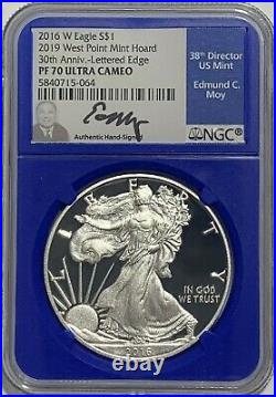 2016 W $1 Proof Silver Eagle Ngc Pf70 Moy From 2019 West Point Mint Hoard Blue