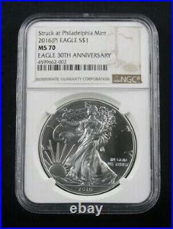 2016 (p) Silver Eagle Struck At Philadelphia Mint Ngc Ms 70