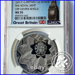 2017 1 Oz Silver Coin Ngc Ms 70 Great Britain The Royal Mint Off Center Shield