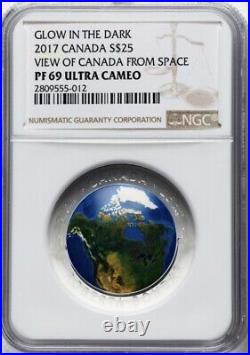 2017 Canada Glow in the Dark View of Canada from Space Silver FINE Coin NGC PF69