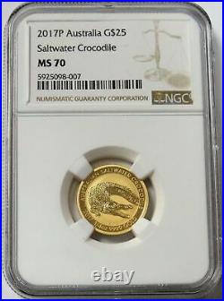 2017 Gold Australia 1/4 Oz $25 Saltwater Crocodile Coin Ngc Mint State 70