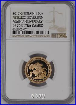 2017 Gold Proof Full Sovereign Royal Mint NGC PF70 ULTRA CAMEO Pistrucci 200th