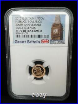 2017 Great Britain Pistrucci Gold Proof 1/4 Sovereign NGC ER PR70 Ultra Cameo