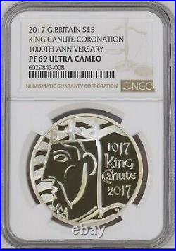 2017 King Canute 1000th £5 Five Pounds Silver Proof Coin Ngc Pf69 -royal Mint