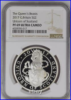2017 Royal Mint Queens Beasts Unicorn Of Scotland Silver Proof 1oz £2 NGC PF69