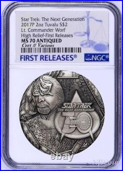 2017 STAR TREK The Next Generation COMMANDER WORF 2oz $2 SILVER COIN NGC MS70 FR