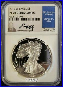 2017 W Ngc Pf70 Ultra Cameo Silver Eagle Edmund Moy 38th Director Us Mint Signed