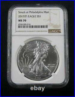 2017 (p) Silver Eagle Struck At Philadelphia Mint Ngc Ms 70