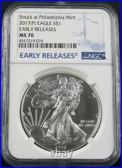 2017 (p) Silver Eagle Struck At Philadelphia Mint Ngc Ms 70 Early Releases
