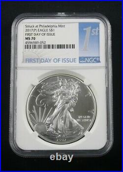 2017 (p) Silver Eagle Struck At Philadelphia Mint Ngc Ms 70 First Day Of Issue