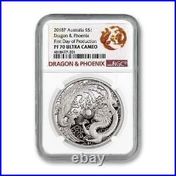 2018 Australia 1 oz Silver Dragon & Phoenix Proof Coin NGC PF70UC Perth Mint