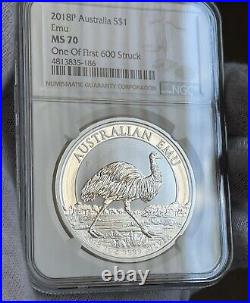 2018 Australia Emu 1 oz Silver Coin NGC MS70 (One Of 600 Struck)