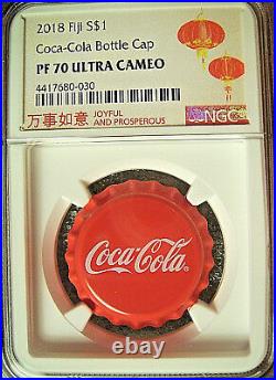 2018 Fiji $1 COCA-COLA Bottle Cap Silver Coin NGC PF70 UC with Mint Box