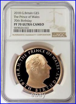 2018 Gold Great Britain Prince Of Wales 70th Birthday 5 Pounds Ngc Proof 70 Uc