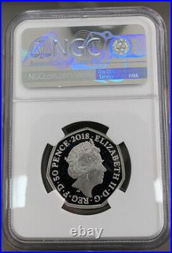 2018 NGC Graded PF69 UC Silver Proof 50p coin Flopsy Bunny Royal Mint Colorized