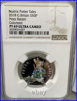 2018 NGC Graded PF69 Ultra Cameo Silver Proof 50p coin Peter Rabbit Royal Mint