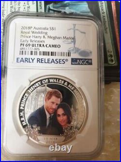 2018 Royal Wedding Prince Henry Meghan Markle 1oz $1 Silver Proof Coin NGC PF69
