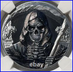 2018 SILVER BLACK PROOF 1oz 999 Grim Reaper The Death 666 Made NGC PF 70 Ultra C