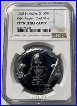 2018 SILVER BLACK PROOF 1oz 999 Grim Reaper The Death 666 Made NGC PF 70 Ultra C