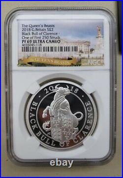 2018 Silver Proof 1oz Queens Beasts Black Bull of Clarence NGC Graded with COA