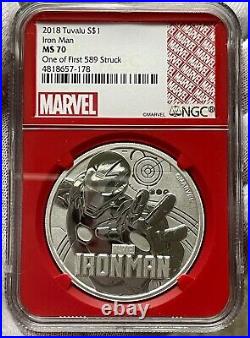 2018 Tuvalu Marvel Iron Man 1 oz Silver Coin NGC MS70 One Of The First Struck