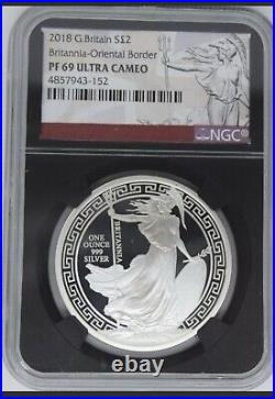 2018 Uk Britannia £2 1oz Silver Oriental Border Proof NGC PF 69 Ultra Cameo Coin