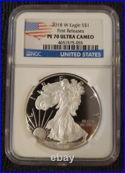 2018 W Ngc Proof Pf70 Ultra Cameo First Releases Silver Eagle S$1 Flag Label