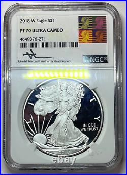 2018-w Silver Eagle Ngc Pf70 Mercanti Signed Reagan Bust Art. 999 Fine Silver
