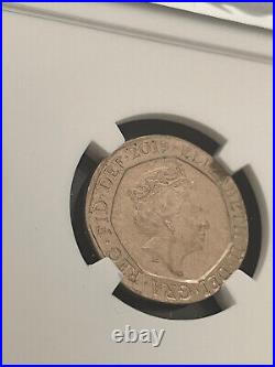 2019 20p Coin Royal Mint error PARTIAL COLLAR mint error MS62 DPL NGC RARE