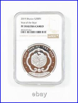 2019 Bhutan S200N Year of The Boar 1 Ounce. 999 Silver NGC PF 70 Ultra Cameo