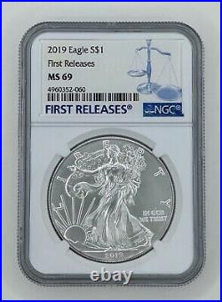 2019 First Release Silver American Eagle Coin NGC MS-69 Graded 1 Troy Ounce