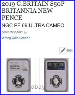 2019 NGC Graded PF69 50P NEW PENCE Silver Proof Great Britain 50 YEARS OF 50P