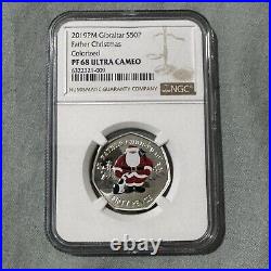 2019 Pobjoy Mint Gibraltar Father Christmas 50p NGC PF 68 Ultra Cameo Colorized