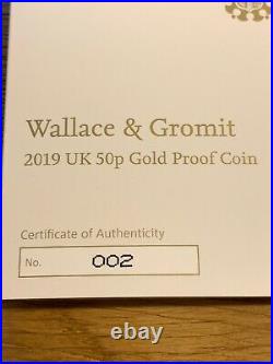 2019 Royal Mint Gold Proof Wallace & Gromit 50p NGC PF70UC COA#002 FIRST RELEASE