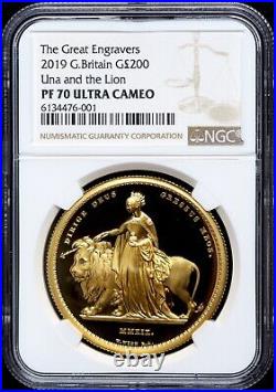 2019 Royal Mint The Great Engravers Una and the Lion Gold 2oz NGC-PF70